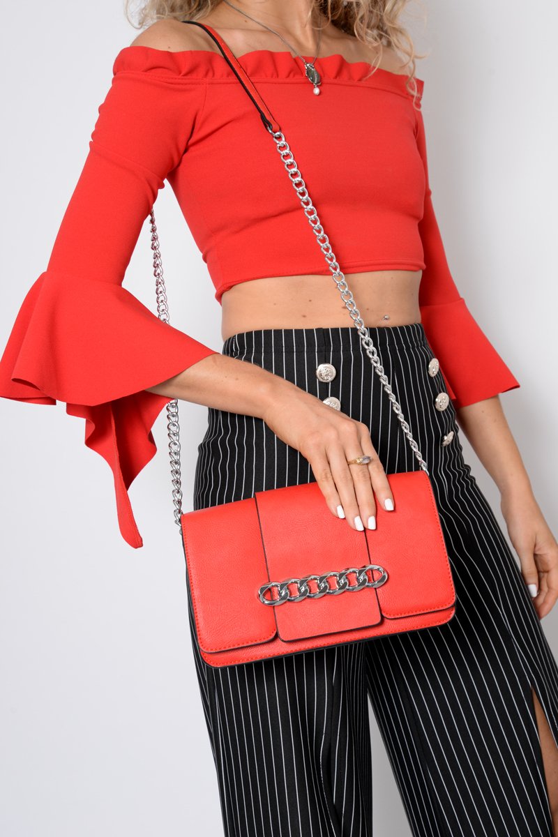 Red Chain Front Shoulder Bag - Layal-Bags