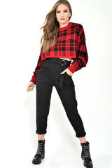 Red Check Batwing Crop Knit Jumper - Marisa-Jumper
