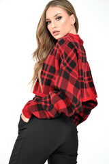Red Check Batwing Crop Knit Jumper - Marisa-Jumper