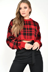 Red Check Batwing Crop Knit Jumper - Marisa-Jumper