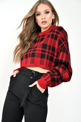 Red Check Batwing Crop Knit Jumper - Marisa-Jumper