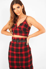 Red Check Bralet And Midi Skirt Co-ord - Caden-Co-ords