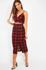 Red Check Bralet And Midi Skirt Co-ord - Caden-Co-ords