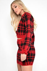 Red Check Frill Cuff Knit Jumper - Lanelle-Jumper