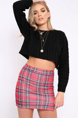 Red Check Side Split Skirt - Zelle-Skirts