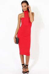Red Choker Bandeau Mesh Dress - Alva-Dresses