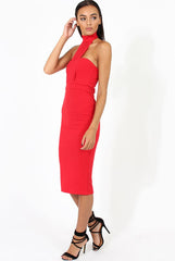 Red Choker Bandeau Mesh Dress - Alva-Dresses