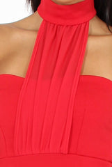Red Choker Bandeau Mesh Dress - Alva-Dresses