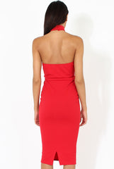 Red Choker Bandeau Mesh Dress - Alva-Dresses