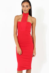 Red Choker Bandeau Mesh Dress - Alva-Dresses
