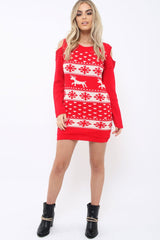 Red Christmas Print Jumper Dress - Kleo-Dresses