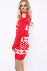 Red Christmas Print Jumper Dress - Kleo-Dresses