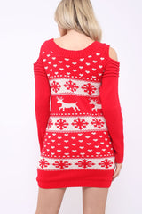 Red Christmas Print Jumper Dress - Kleo-Dresses