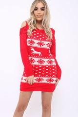 Red Christmas Print Jumper Dress - Kleo-Dresses