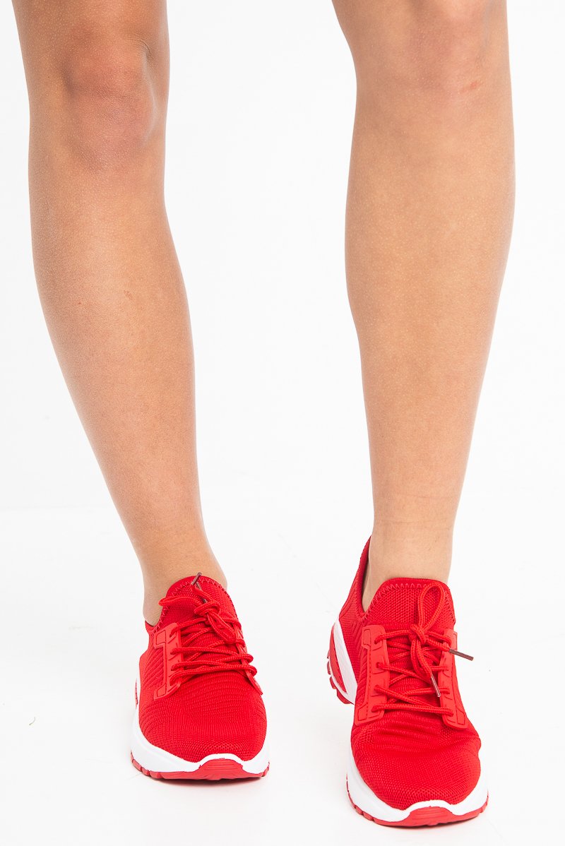 Red Chunky Cleated Sole Knit Trainers - Marzia-Trainers