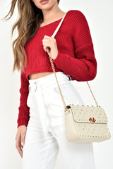 Red Chunky Knit V Back Crop Jumper - Priscilla-Jumper