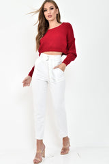 Red Chunky Knit V Back Crop Jumper - Priscilla-Jumper