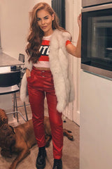 Red Coated Belted Tapered Trousers - Reyna-Trousers