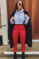 Red Coated Belted Tapered Trousers - Reyna-Trousers