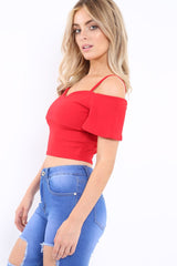 Red Cold Shoulder Crop Top - Amilah-Tops