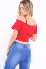 Red Cold Shoulder Crop Top - Amilah-Tops