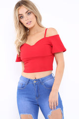 Red Cold Shoulder Crop Top - Amilah-Tops