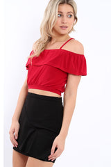 Red Cold Shoulder Crop Top - Clora-Tops