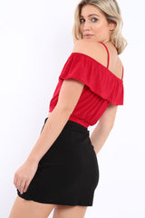 Red Cold Shoulder Crop Top - Clora-Tops