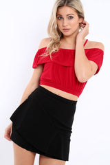 Red Cold Shoulder Crop Top - Clora-Tops
