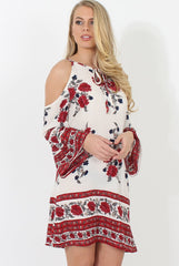 Red Cold Shoulder Dress - Nancy-Dresses