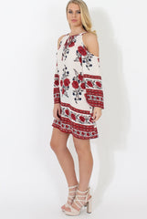 Red Cold Shoulder Dress - Nancy-Dresses