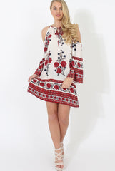 Red Cold Shoulder Dress - Nancy-Dresses