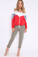 Red Colour Block Windbreaker Jacket - Karina-Jackets