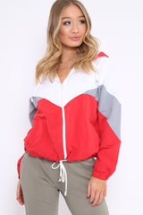 Red Colour Block Windbreaker Jacket - Karina-Jackets