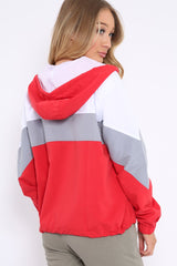 Red Colour Block Windbreaker Jacket - Karina-Jackets