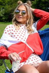 Red Colour Block Windbreaker Jacket - Karina-Jackets