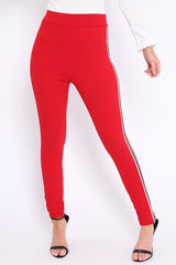 Red Contrast Side Stripe Trousers - Arva-Trousers