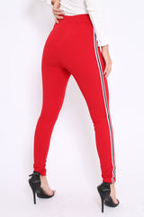 Red Contrast Side Stripe Trousers - Arva-Trousers
