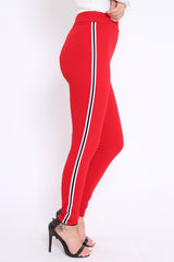 Red Contrast Side Stripe Trousers - Arva-Trousers