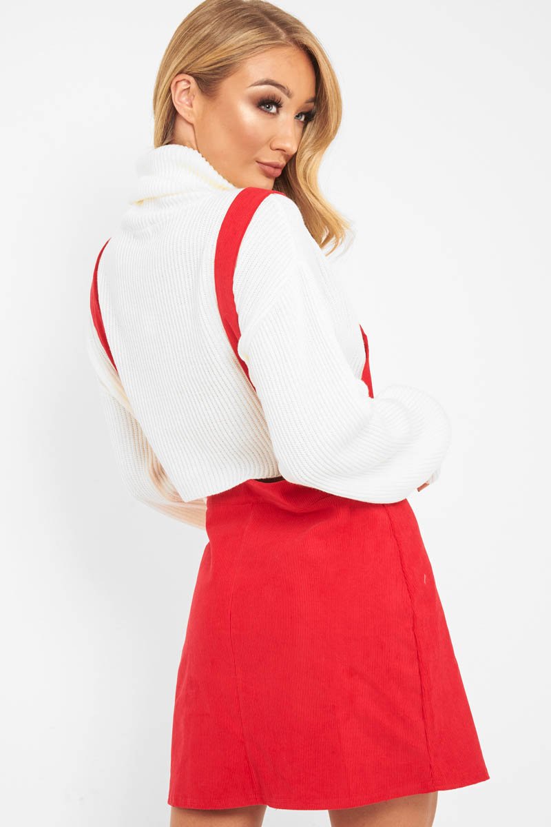 Red Corduroy Pinafore Dungaree Dress
