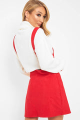 Red Corduroy Pinafore Dungaree Dress - Ayona-Dresses