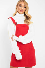 Red Corduroy Pinafore Dungaree Dress - Ayona-Dresses