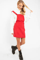 Red Corduroy Pinafore Dungaree Dress - Ayona-Dresses