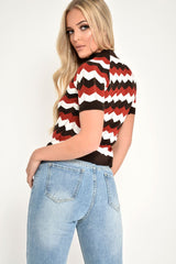 Red Cream Brown Chevron Knit Top - Rosaleah-Knitwear