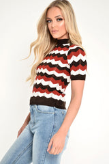 Red Cream Brown Chevron Knit Top - Rosaleah-Knitwear