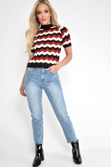 Red Cream Brown Chevron Knit Top - Rosaleah-Knitwear