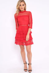 Red Crochet Tier Dress - Keiana-Dresses
