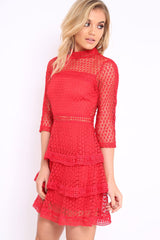 Red Crochet Tier Dress - Keiana-Dresses