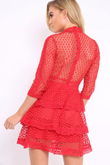 Red Crochet Tier Dress - Keiana-Dresses