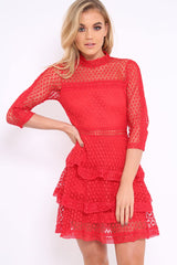 Red Crochet Tier Dress - Keiana-Dresses